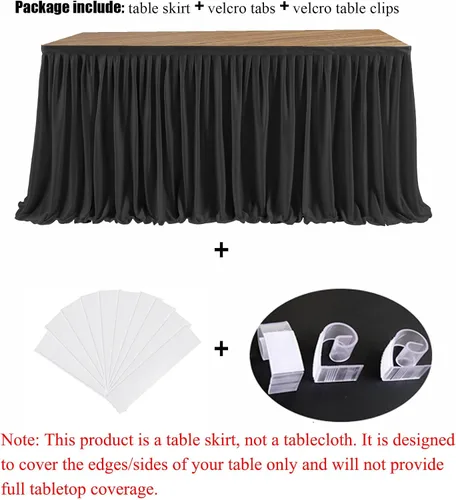 Vista 3 de Falda de mesa con volantes para escritorio de profesores, aula, boda, cumpleaños, color negro, 4 pies Velcro Clips for Easy Setup, Decorations for