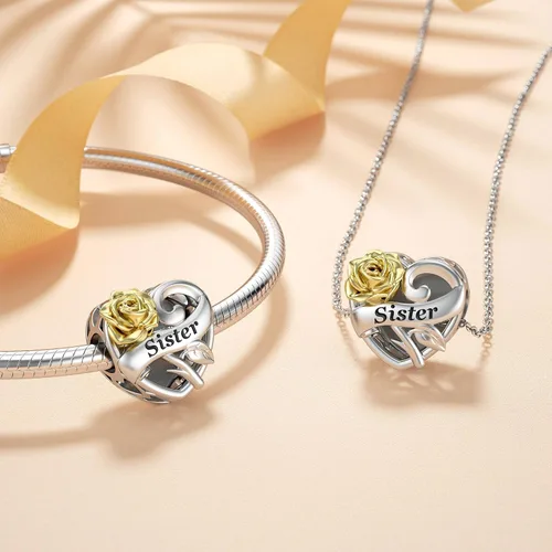 Vista 2 de SEVENWELL Dijes familiares para Pandora, cuentas de plata de ley 925 con diseño de corazón para pulsera, madre, hermana, hija, esposa, nana, mejor