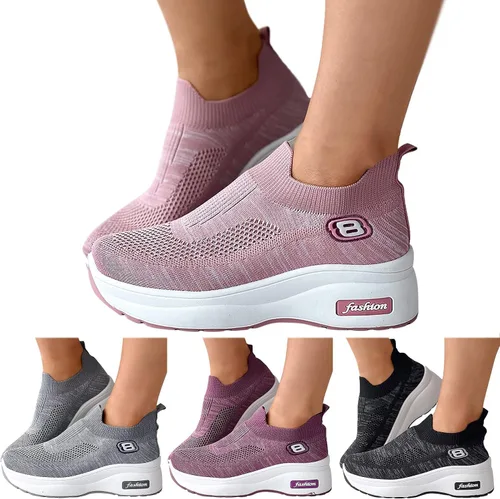 Vista 2 de Tenis altos blancos para mujer, zapatos para caminar para mujer, con soporte de arco y comodidad, zapatos casuales para mujer, zapatos casuales