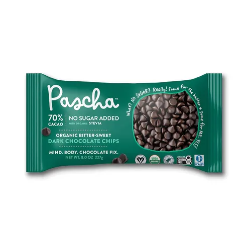 Vista 12 de Pascha Chips de chocolate negro semidulce orgánico con 55% de cacao, chips para hornear a granel, chocolate vegano suave para hornear, sin alérgenos