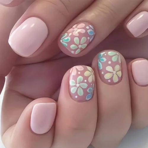 Vista 75 de Uñas postizas a presión medianas con diseño geométrico blanco almendra – 24 uñas postizas reutilizables de ABS brillante, fácil de aplicar, juego