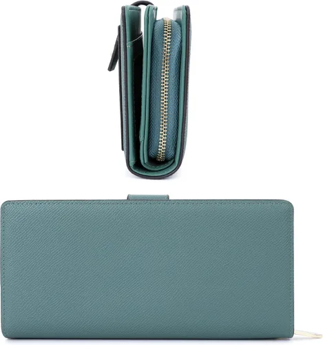Vista 2 de Cartera organizadora de cuero para mujer con chequera y tarjetero - 2 estilos, Azul-2, Classic