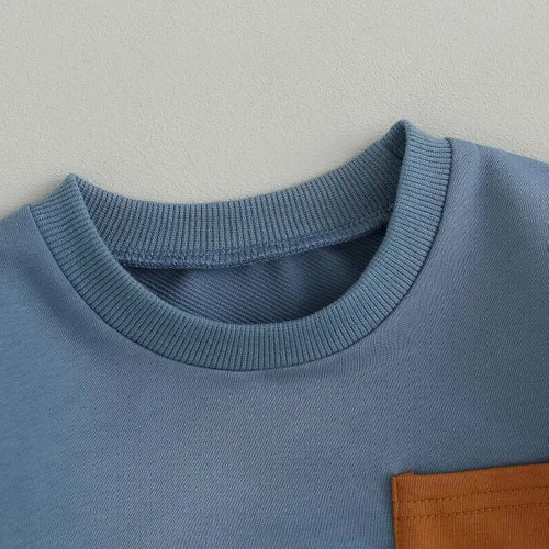 Vista 3 de Conjunto de camiseta de manga larga con cuello redondo a rayas y pantalones sólidos con cordón ajustable