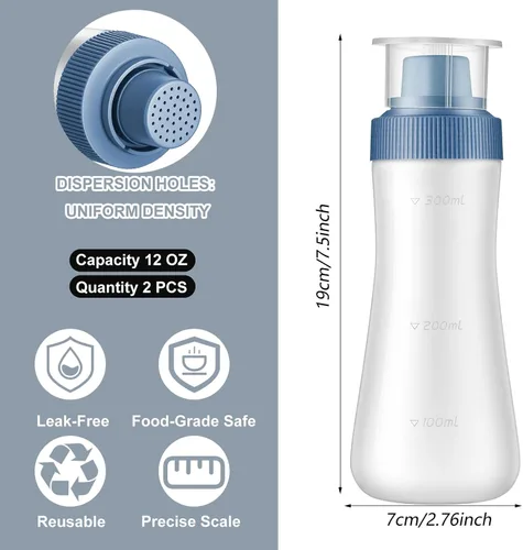 Vista 2 de Grevosea 2 dispensadores de jarabe para pastel, botellas de salsa de 12 onzas, botella de plástico graduado con tapa de sellado, herramientas