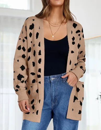 Vista 5 de ZESICA Suéter de punto con estampado de leopardo de manga larga para otoño e invierno para mujer