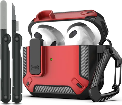 Vista 18 de RFUNGUANGO Funda para AirPod de 2ª generación con kit de limpieza, armadura protectora de carcasa dura militar con bloqueo para funda de carga