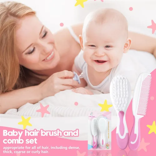 Vista 6 de Juego de cepillo y peine para el pelo del bebé, cepillos para el pelo del bebé recién nacido, regalo perfecto para recién nacidos (rosa)