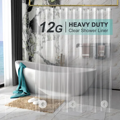 Vista 12 de AmazerBath Cortina de ducha resistente para cabina de 12 calibre, 36 x 72 pulgadas de plástico transparente con peso, con 2 piedras pesadas y 6