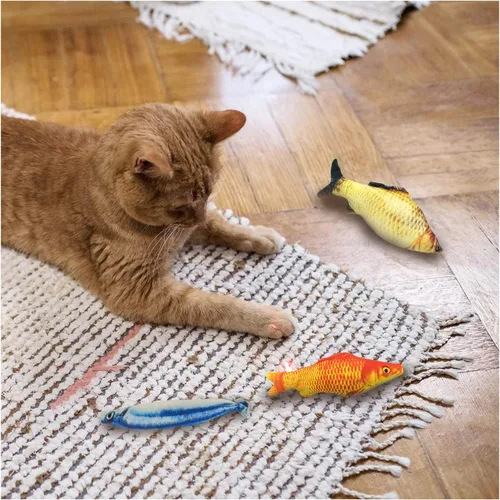 Vista 4 de WishLotus Juguetes de hierba gatera, paquete de 3 unidades, juguetes interactivos de peces para gatos rellenos de algodón con hierba gatera