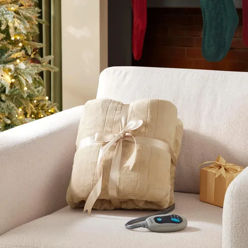 Vista 5 de Beautyrest Manta térmica, manta eléctrica, suave, cálida y reversible, manta térmica Sherpa para oficina, sofá, 3 ajustes de calor, apagado