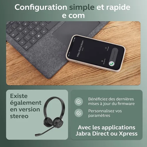 Vista 7 de Jabra Evolve 65 TE - Auriculares inalámbricos estéreo USB-A MS / auriculares de música