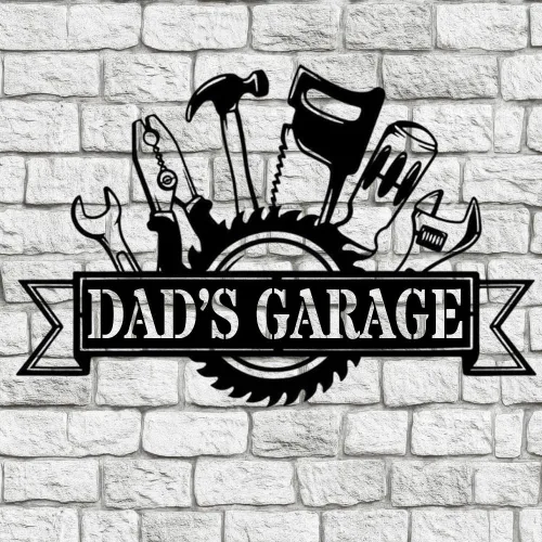 Vista 17 de Letrero de metal personalizado para garaje con camioneta pickup vintage americana, arte de pared de taller redondo, nombre personalizado y año EST