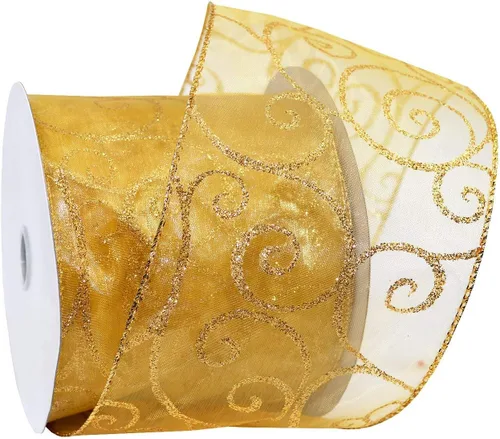 Vista 25 de Morex Ribbon Cintas transparentes con purpurina con espiral, cinta navideña para manualidades y decoraciones de Navidad, envoltura de regalos, 1.5