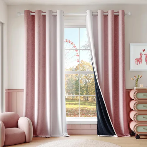Vista 10 de Cortinas Ombre 100% Opacas de 63 Pulgadas de Largo 2 Paneles para Dormitorio Azul Blanco Patrón Degradado Oscurecimiento de Habitación Aislamiento