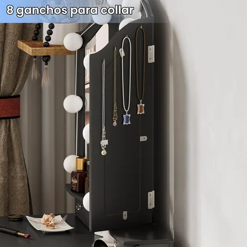 Vista 4 de Tiptiper Tocador de maquillaje con espejo y taburete triple iluminado