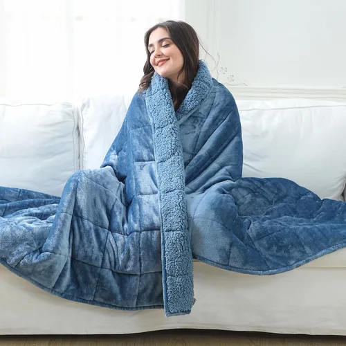 Vista 18 de Aemicion Manta con peso para niños de 7 libras, tamaño individual de 41 x 60 pulgadas, cómoda, suave y esponjosa Sherpa, manta pesada para niños