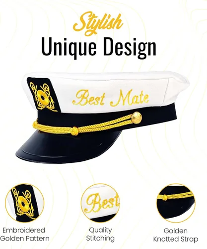 Vista 3 de Sombrero de capitán de despedida de soltero - Sombrero de soltero náutico para novio Accesorio divertido Boats n' Hoes Bridal Shower