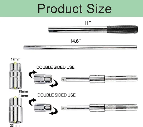 Vista 2 de Toolly Llave universal extendida de 23 pulgadas, juego de llaves de tuercas de hierro de 4 vías con bolsa de almacenamiento y enchufes estándar