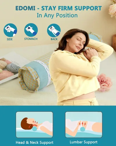 Vista 2 de Almohada Cilíndrica de Cuello de Trigo Sarraceno, 15.7"x4.7" Relleno de Cáscara Ajustable para Soporte Cervical, Almohada Ergonómica de Rodillo