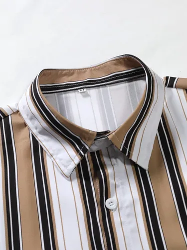Vista 3 de SHENHE Conjunto de 2 piezas para hombre, camisa de manga corta y pantalones cortos a rayas