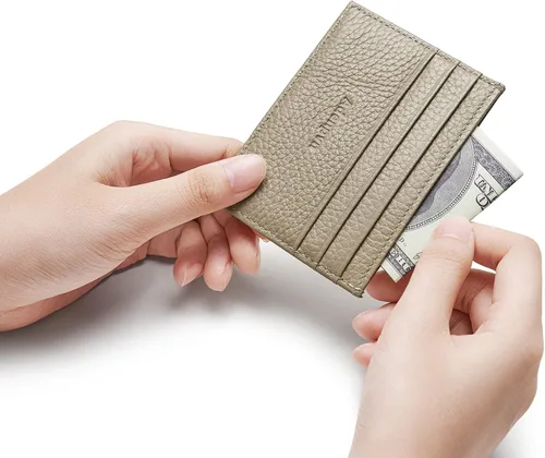 Vista 2 de Cartera de tarjeta de crédito de cuero genuino, billetera minimalista, inserciones de billetera delgada, 003, Estuche para tarjetas de crédito