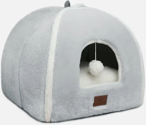 Vista 7 de Camas para gatos de interior, cama de gato, tienda de campaña para gatitos y mascotas pequeñas con cojín lavable, suave y cálida, color gris, 15