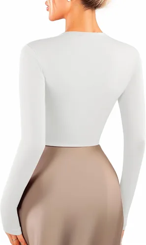 Vista 4 de MANGOPOP Square Neck Long Sleeve Bodysuits for Women Sexy Tops Basic
