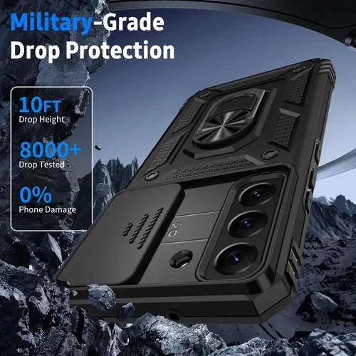 Vista 4 de Funda para Samsung Galaxy S22 Plus con cubierta para lente de cámara, protector de pantalla HD, protección contra caídas de grado militar de 10
