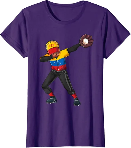 Vista 12 de Baseball Dabbing Venezuela Player Catcher Pitcher Hombres Niños Camiseta, Negro