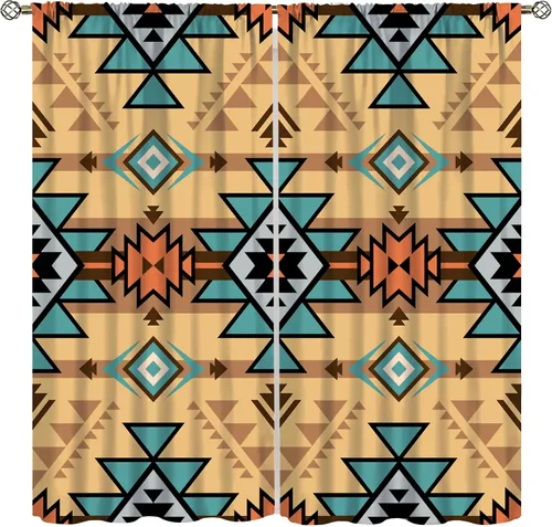 Vista 11 de YCness Cortinas aztecas para dormitorio, decoración geométrica étnica del suroeste para sala de estar, diseño tribal bohemio de elefante nativo
