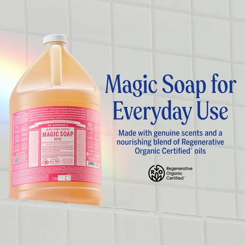 Vista 2 de Dr. Bronner's - Jabón líquido puro de Castilla (rosa, 8 onzas) - Hecho con aceites orgánicos, 18 usos en 1: Cara, cuerpo, cabello, lavandería