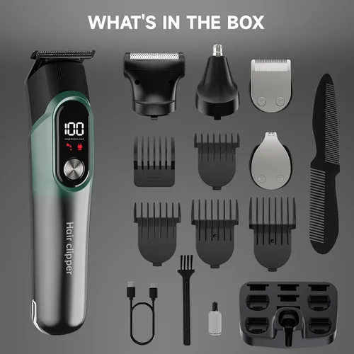 Vista 7 de Cortadora de barba para hombres, cortapelos para hombres, kit de afeitado 5 en 1 para cara, bigote, cuerpo, oído, nariz, cortapelos de peluquería