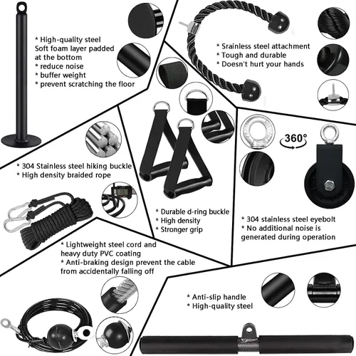 Vista 3 de Sistema de polea de cable de peso, accesorios de polea de entrenamiento LAT y elevación para gimnasio, sistema de polea de entrenamiento de tríceps