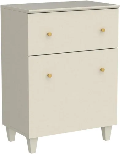 Vista 5 de WAMPAT Mesa auxiliar con 1 cajón y puerta, moderna mesa auxiliar grande para sofá, mesita de noche alta de madera con estante de almacenamiento