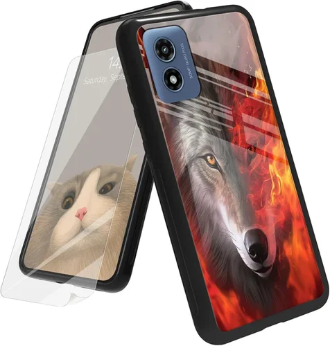 Vista 19 de Funda para Motorola Moto G Play 4G 2024 con protector de pantalla, parte trasera de vidrio templado + funda de silicona suave TPU absorción