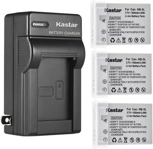 Vista 6 de Kastar - Cargador de batería de pared AC para Canon NB-5L NB5L, NB-5LH NB5LH, 1135B001 batería, Canon CB-2LX CB-2LXE Charger, Canon Digital IXUS 850