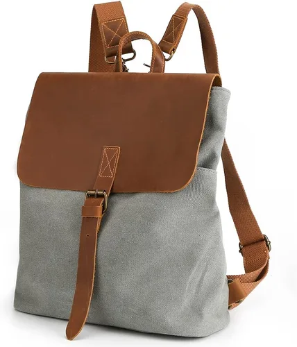 Vista 2 de Womleys Mochila de lona vintage para mujeres y niñas mochila de viaje casual compras senderismo mochila para estudiantes Gris Viajes senderismo