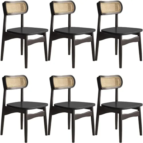 Vista 15 de YVYKFZD Juego de sillas de comedor de madera maciza, sillas de cocina sin brazos, silla de comedor con respaldo de ratán, cómoda silla lateral