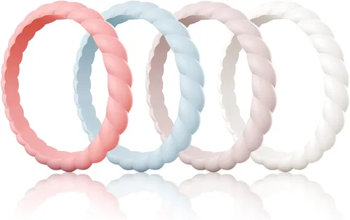 Vista 25 de Egnaro Women's Braided Silicone Wedding Ring, Stylish Stackable Rubber Band