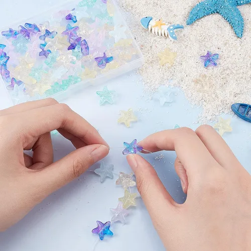 Vista 4 de SUNNYCLUE 1 caja de 120 cuentas de estrella de mar, cuentas de estrella de mar, estrella de mar, océano, animal de doble cara, transparentes