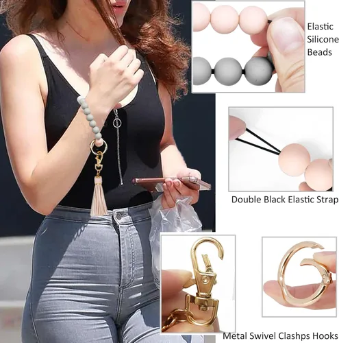Vista 3 de BIHRTC Pulsera de silicona con llavero de pulsera con soporte de red para mujer