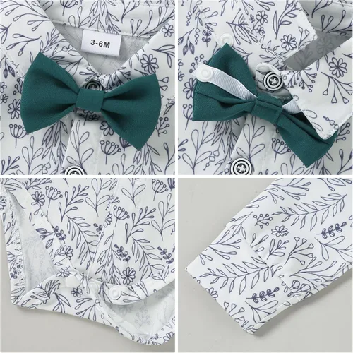 Vista 2 de DISAUR Ropa para bebé niño pequeño, 4 piezas de vestido de caballero + chaleco + pantalones + corbata de lazo conjunto de traje de algodón