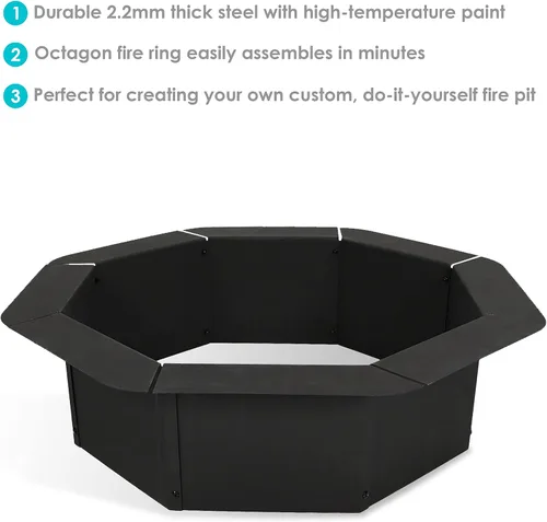 Vista 2 de Sunnydaze Anillo para hoguera al aire libre – 38 pulgadas exterior/30 pulgadas de diámetro interior inserto de anillo de fuego de acero – por encima