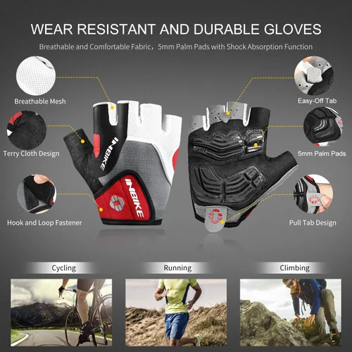 Vista 3 de Inbike - Guantes de ciclismo para hombre, 5 mm 0.19 pulgadas, almohadilla de gel absorbente de golpes, antideslizantes, transpirables