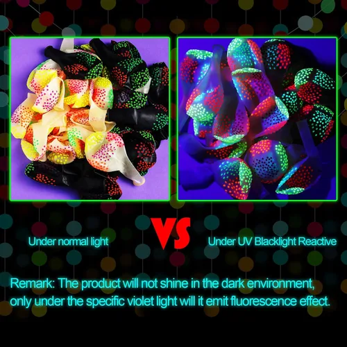 Vista 5 de 57 piezas de suministros de fiesta de neón que brillan en la oscuridad, incluyendo telón de fondo de decoración que brilla en la oscuridad