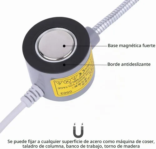 Vista 5 de Lámpara de Luz para Máquina de Coser LED, Luz de Trabajo Magnética 30LED 6W, Lámpara de Coser Multifuncional con Cuello de Cisne Flexible y Base