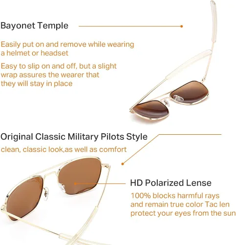 Vista 6 de IOHLNG Mens Aviator Sunglasses Polarized 55mm Pilot Military Square Shades with Bayonet Temples