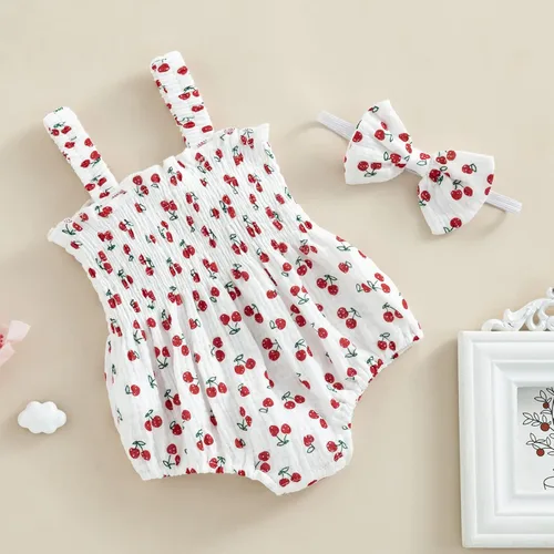 Vista 93 de Mameluco para bebés y niñas de 3, 6, 9, 12, 18 meses, enterizo de manga corta, fruncido, faldas y dobladillo, diadema