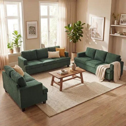 Vista 50 de Fiona's magic Juego de sofá de 6 plazas, juego de 3 piezas cómodo sofá con otomán, sofá de asientos profundos para sala de estar, sofá cama moderno