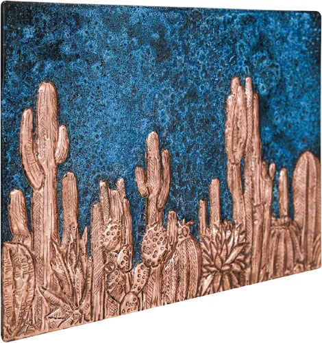 Vista 4 de Protector contra salpicaduras de cocina, salpicadero de cobre con símbolo del suroeste, panel de cobre personalizado, azulejos de cobre hechos a